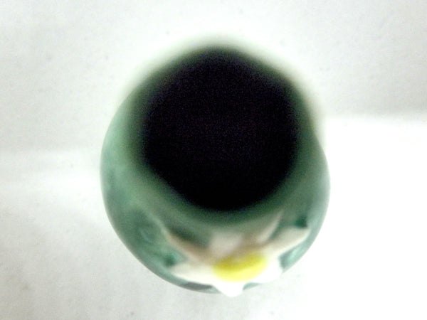 Miniature ceramic vase green with white flower