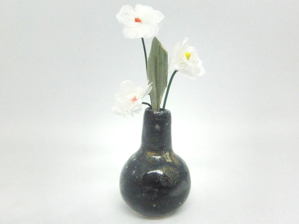 Dollhouse Miniature black with gold specks round vase