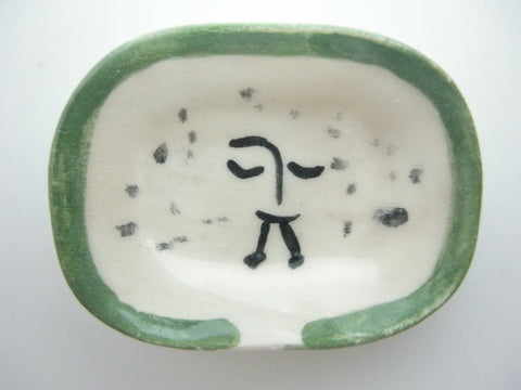 Miniature Picasso inspired ceramic plate -  sleepy face