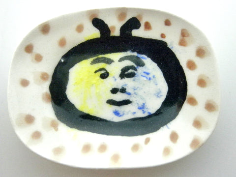 Miniature Picasso inspired ceramic plate -  multicolor face