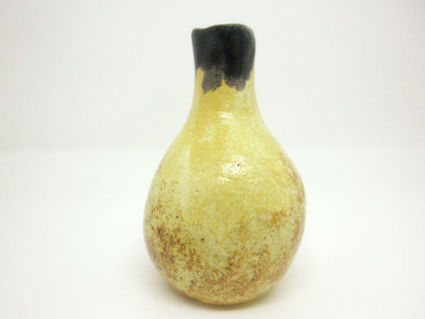 Miniature ceramic gourd vase with brown and black glaze