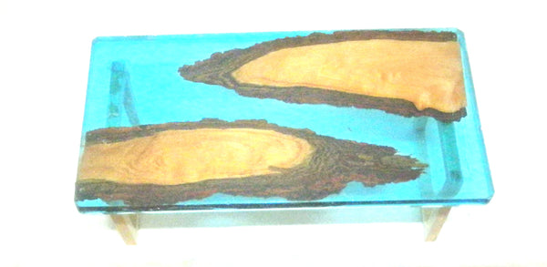 Miniature dining room table resin and wood 1/12th -turquoise