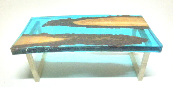 Miniature dining room table resin and wood 1/12th -turquoise C