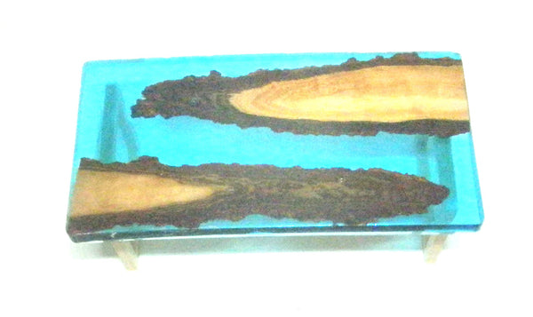 Miniature dining room table resin and wood 1/12th -turquoise C