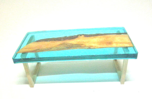 Miniature dining room table resin and wood 1/12th -turquoise B