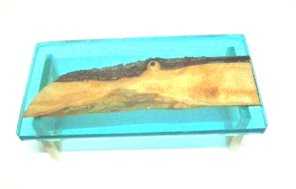 Miniature dining room table resin and wood 1/12th -turquoise B