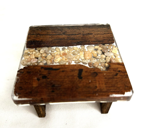 Miniature coffee table resin, wood and river rocks 1/12th - A