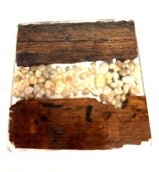 Miniature coffee table resin, wood and river rocks 1/12th - A