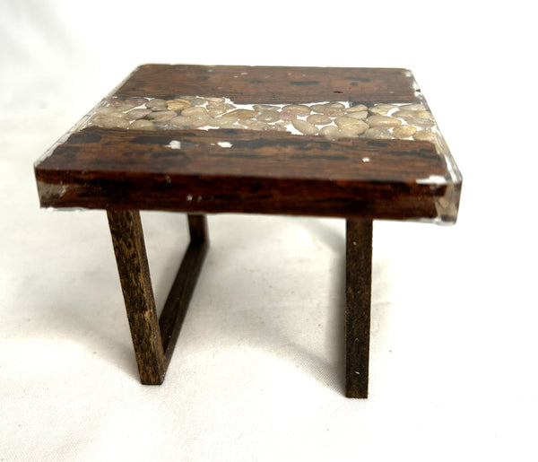 Miniature occasional table resin, wood and river rocks 1/12th - A