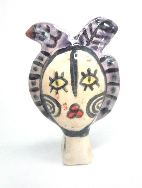 Miniature ceramic sculpture - Bird lady purple