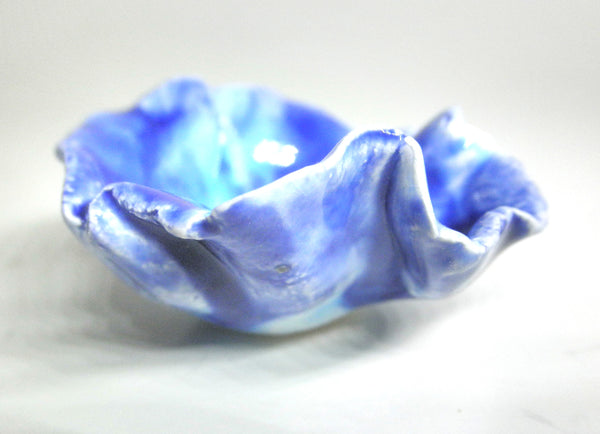 Miniature artist ceramic free form bowl - blue
