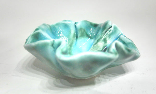 Miniature artist ceramic free form bowl - green