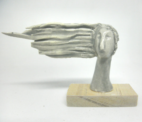 Miniature ceramic sculpture OOAK - Lady with wind-blown hair