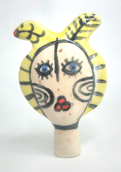 Miniature ceramic sculpture - Bird lady yellow