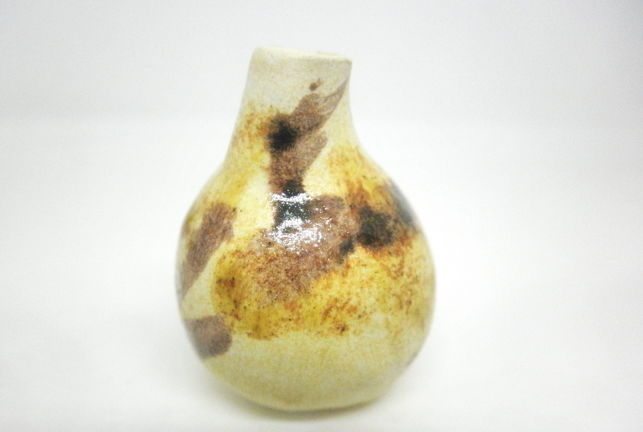 Dollhouse Miniature ceramic gourd shape vase - beige and brown