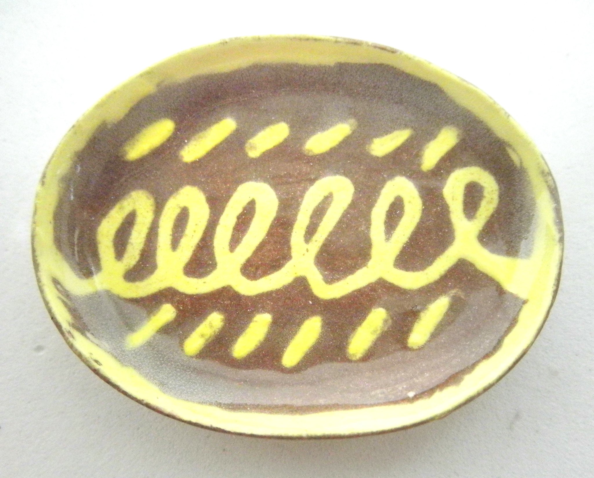 Miniature Pennsylvania slipware oblong dish - interlaced loops with border