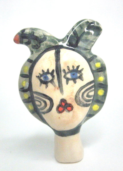 Miniature ceramic sculpture - Bird lady green