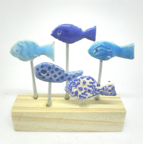 Miniature beach decor fish sculpture blue - A