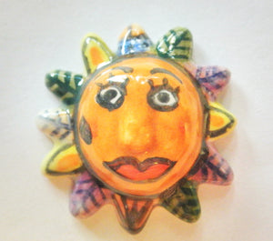 Miniature ceramic Mexican Sun sculpture with purple