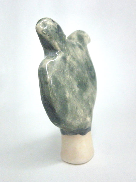 Miniature ceramic sculpture - Bird lady green