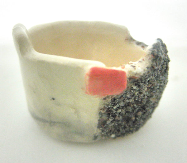 Miniature OOAK ceramic artistic vase grey/red