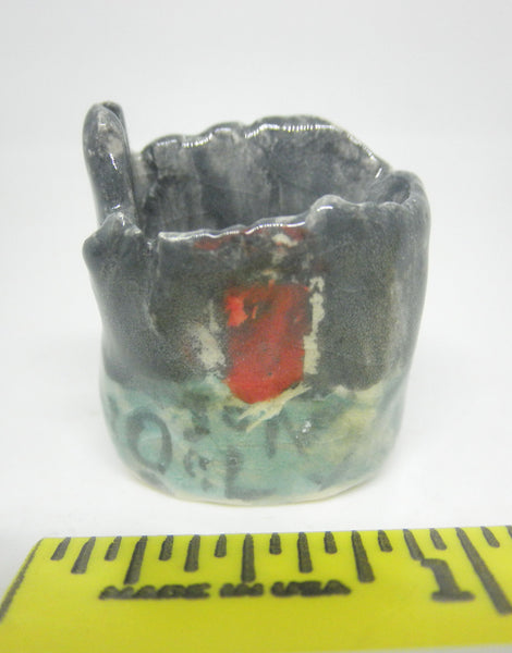 Miniature OOAK ceramic artistic vase green/red