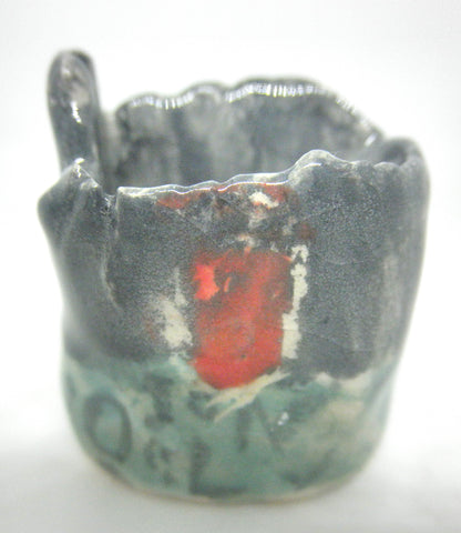 Miniature OOAK ceramic artistic vase green/red