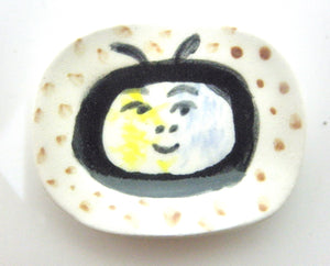 Miniature Picasso inspired ceramic plate -  multicolor face