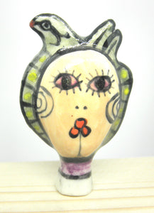 Miniature ceramic sculpture - Bird lady purple.green back