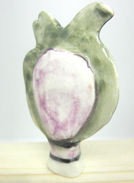 Miniature ceramic sculpture - Bird lady purple.green back