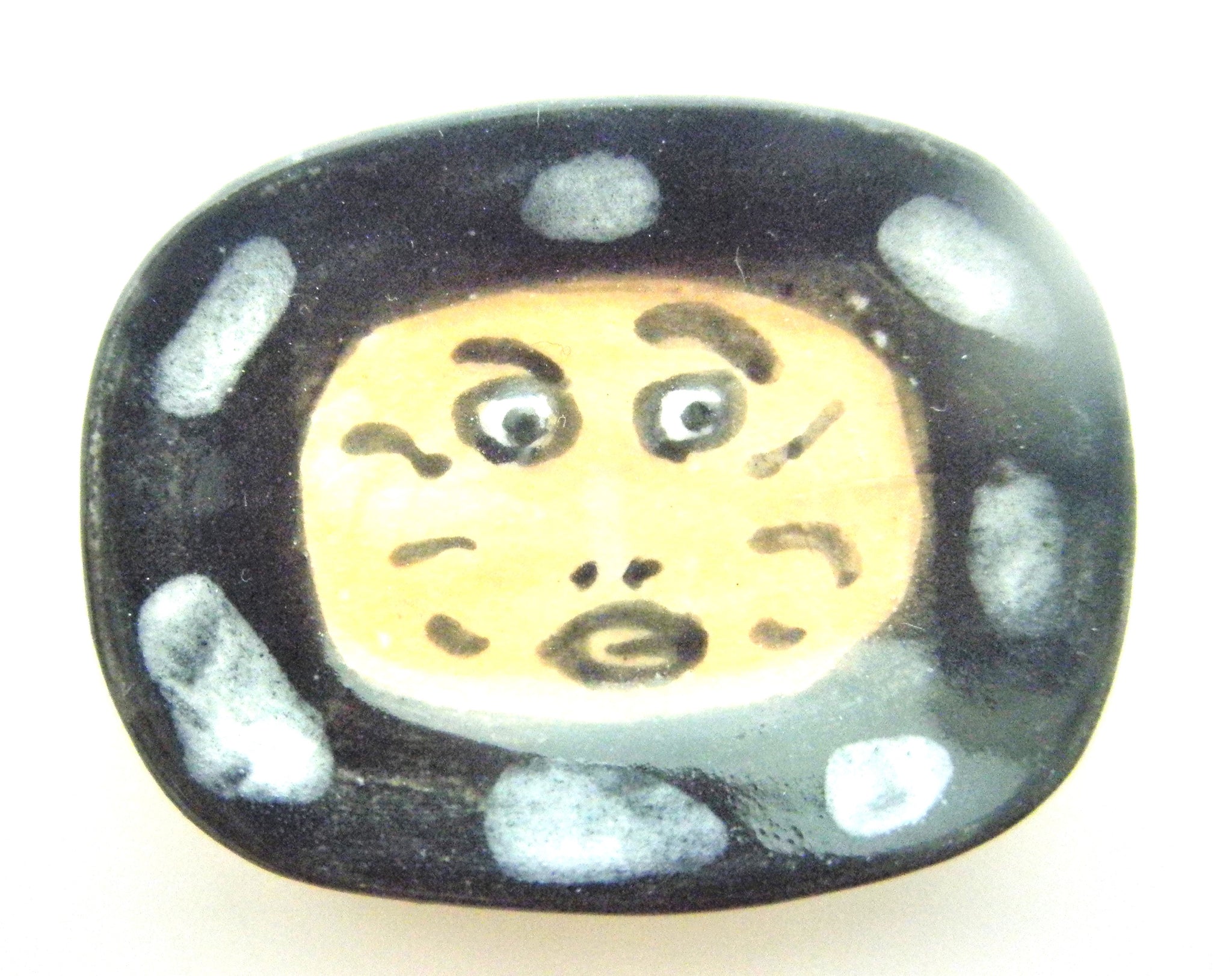 Miniature Picasso inspired ceramic plate -  dark brown face