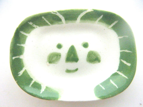 Miniature Picasso inspired ceramic plate -  faun with green border