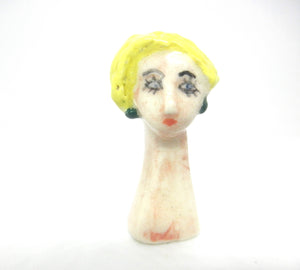 Miniature collector's art deco ceramic figurine woman with blond hair