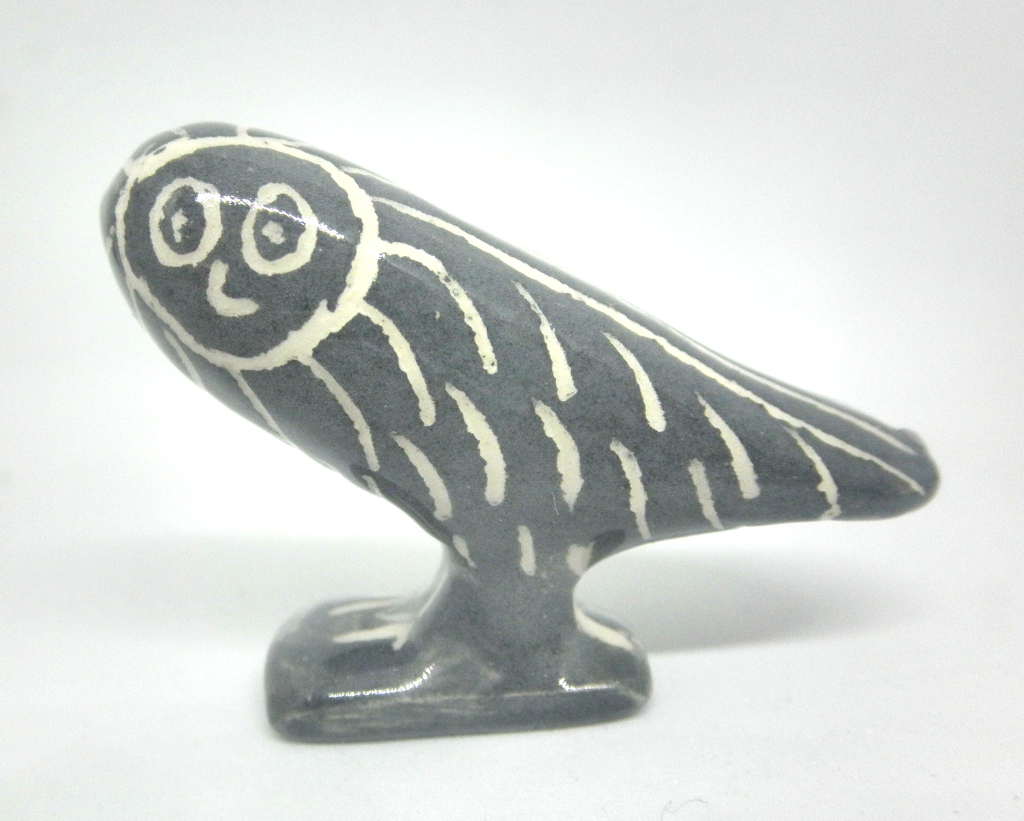 Miniature Picasso inspired ceramic sculpture -  dark owl A