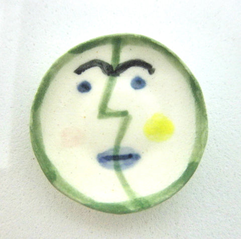 Miniature Picasso inspired small ceramic plate - face with green nose