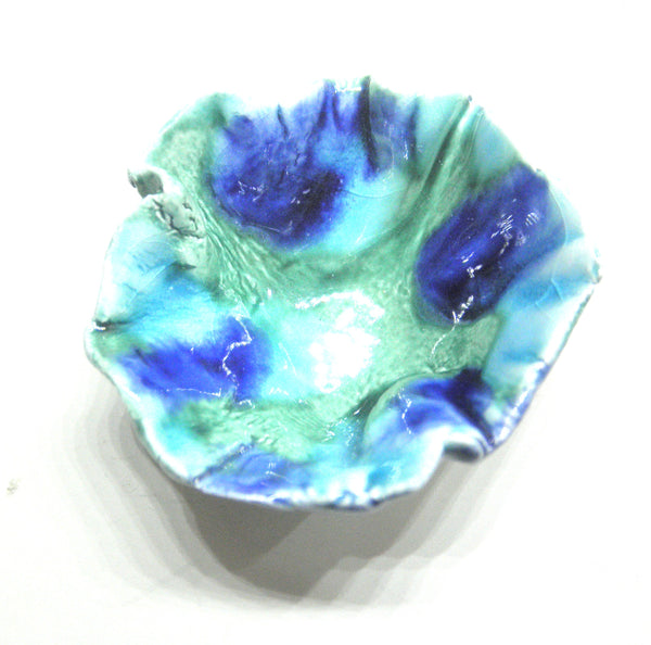 Miniature artist ceramic free form bowl - variegated