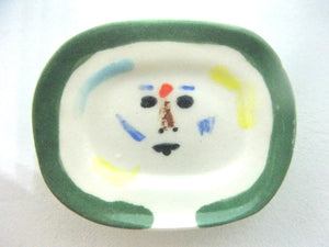 Miniature Picasso inspired ceramic plate -  face with green border