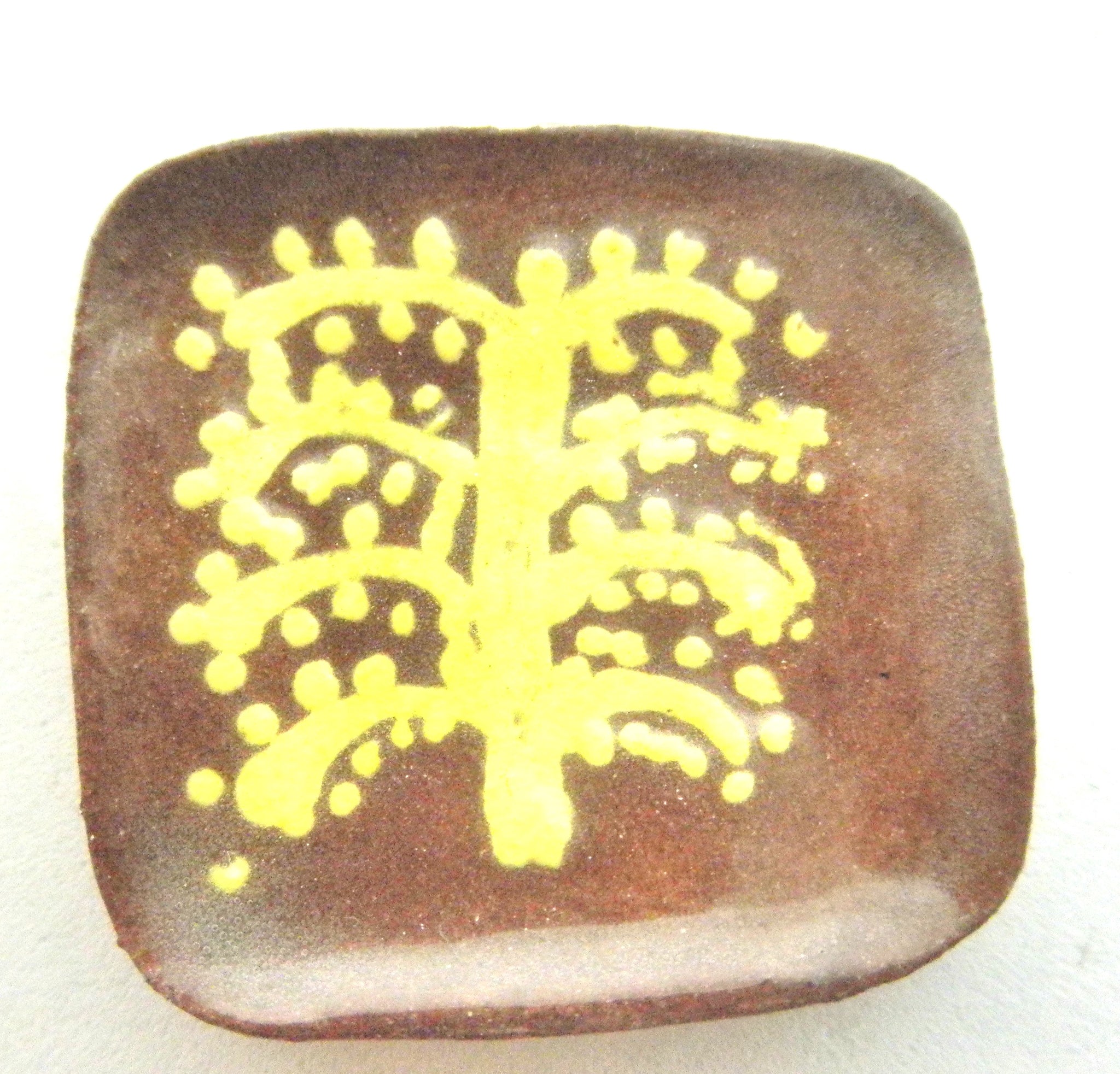 Miniature Pennsylvania slipware square plate - tree with dots