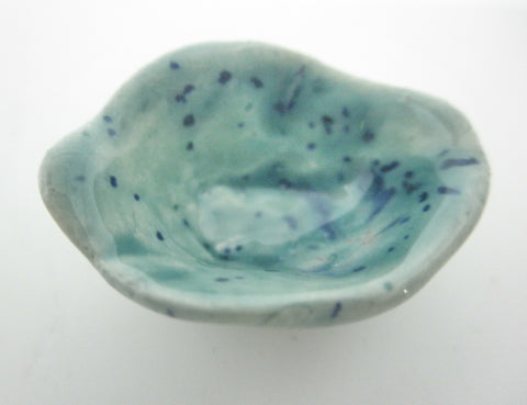 Miniature ceramic bowl- oval speckled green