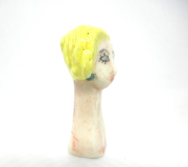 Miniature collector's art deco ceramic figurine woman with blond hair