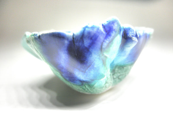 Miniature artist ceramic free form bowl - variegated