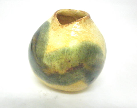 Dollhouse Miniature ceramic gourd shape vase - beige and green