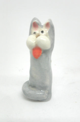 Miniature ceramic sculpture - cat grey #3