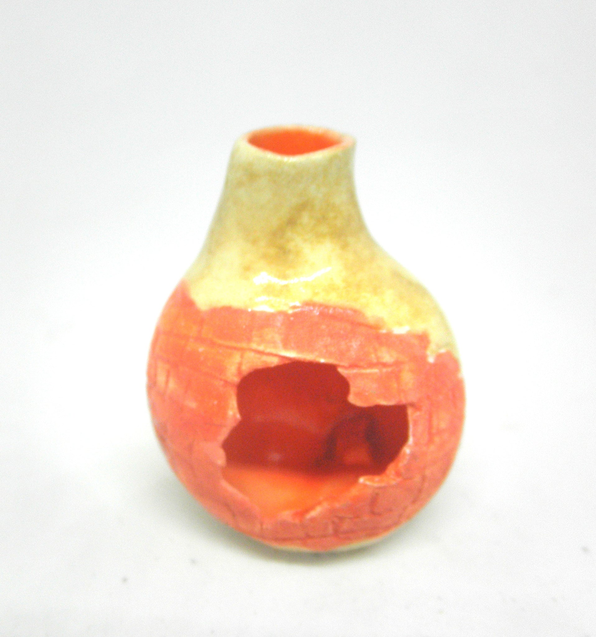 Miniature Halloween orange vase with hole