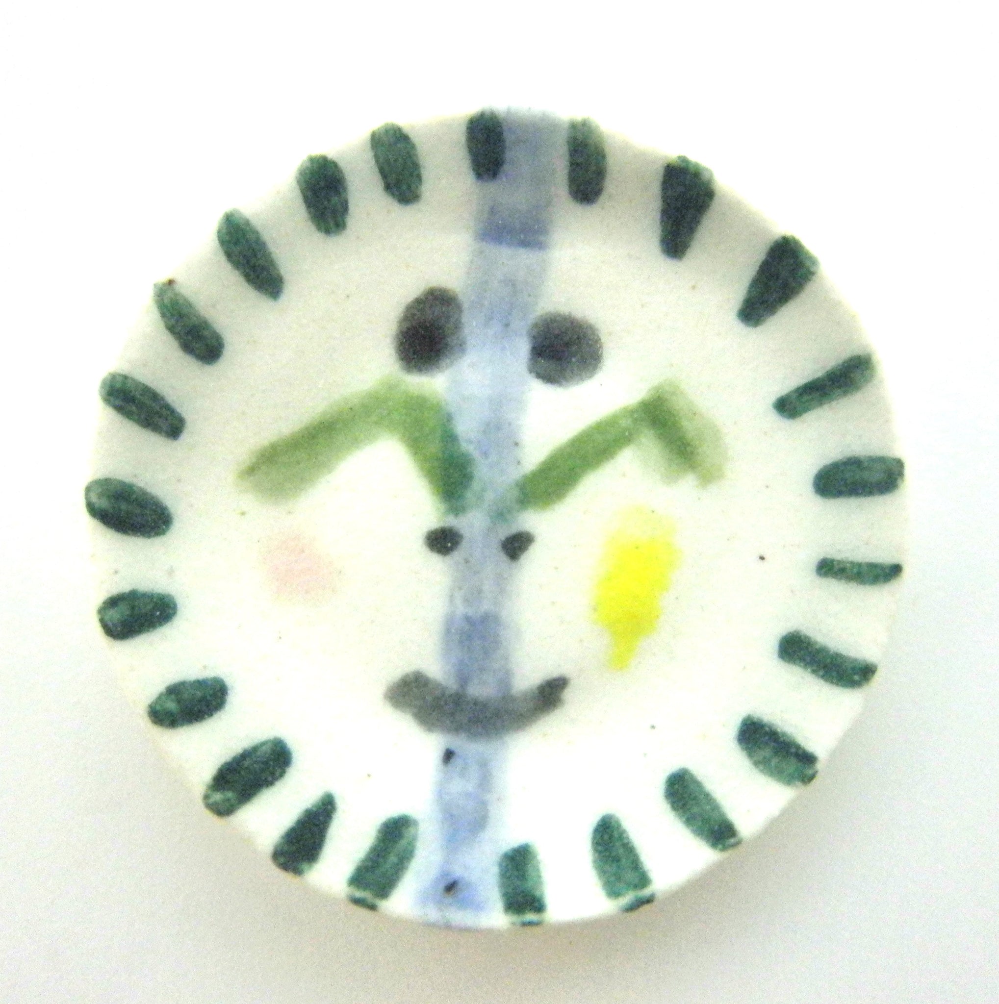 Miniature Picasso inspired small ceramic plate - face with blue stripe