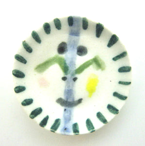 Miniature Picasso inspired small ceramic plate - face with blue stripe