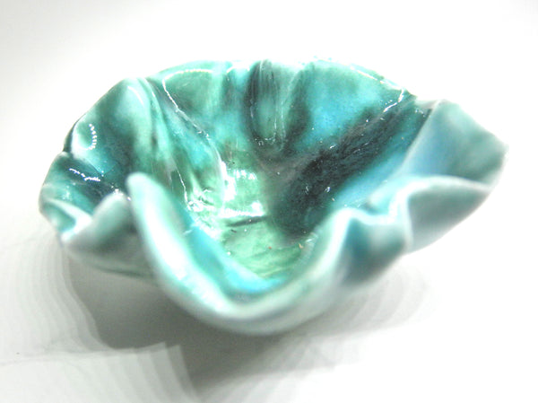 Miniature artist ceramic free form bowl - green