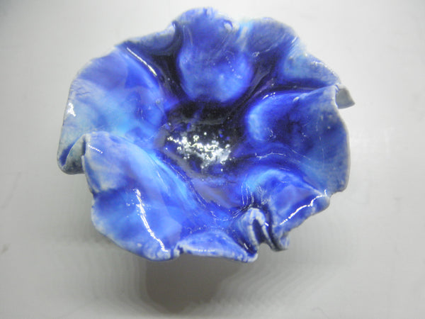 Miniature artist ceramic free form bowl - blue