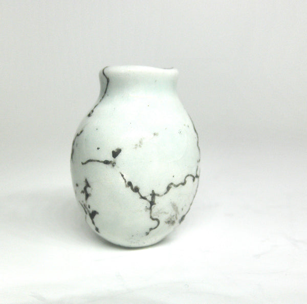 Miniature ceramic vase with hair decoration on celadon - A
