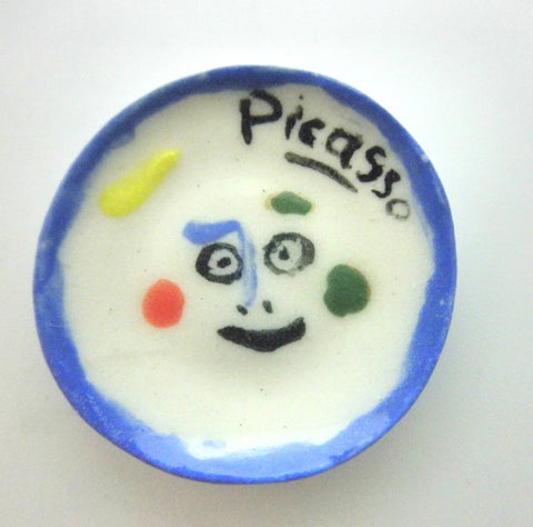 Miniature Picasso inspired small ceramic plate - face with blue border